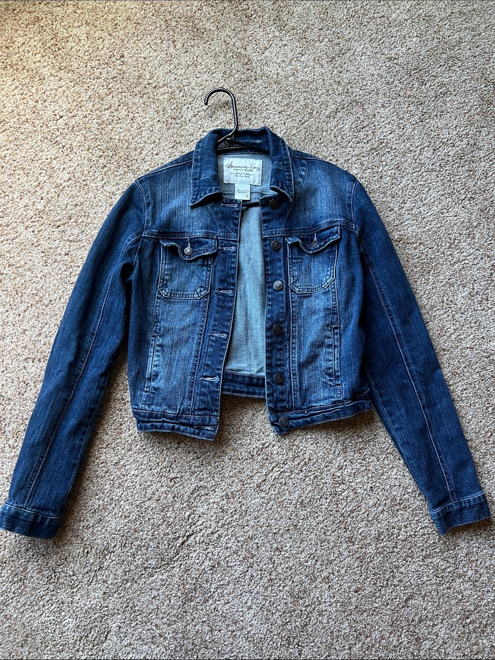 Dark Wash Denim Crop Jacket with Pockets